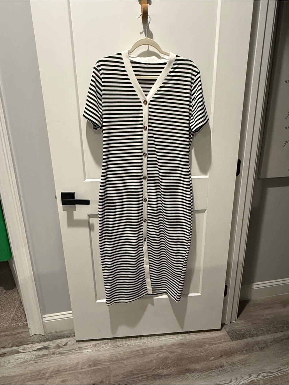 Classic Black & White Striped Midi Dress with Buttons Size XXL
